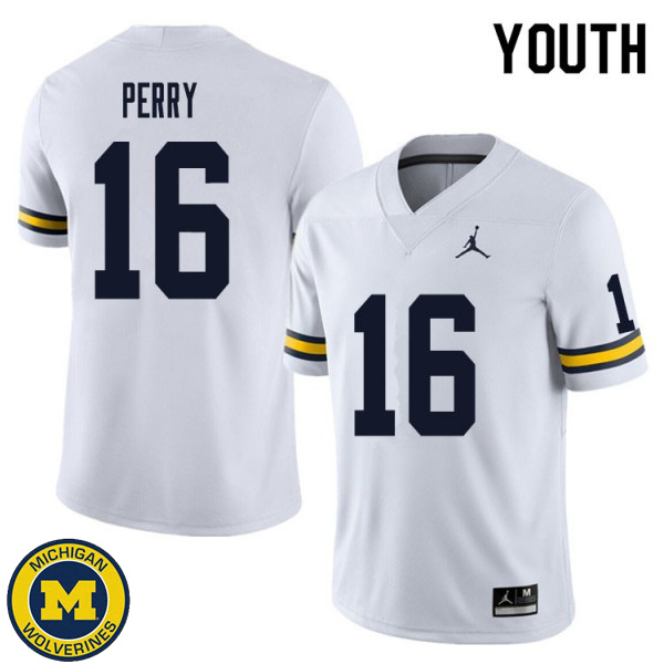 Youth Michigan Wolverines #16 Jalen Perry White College Game Jersey